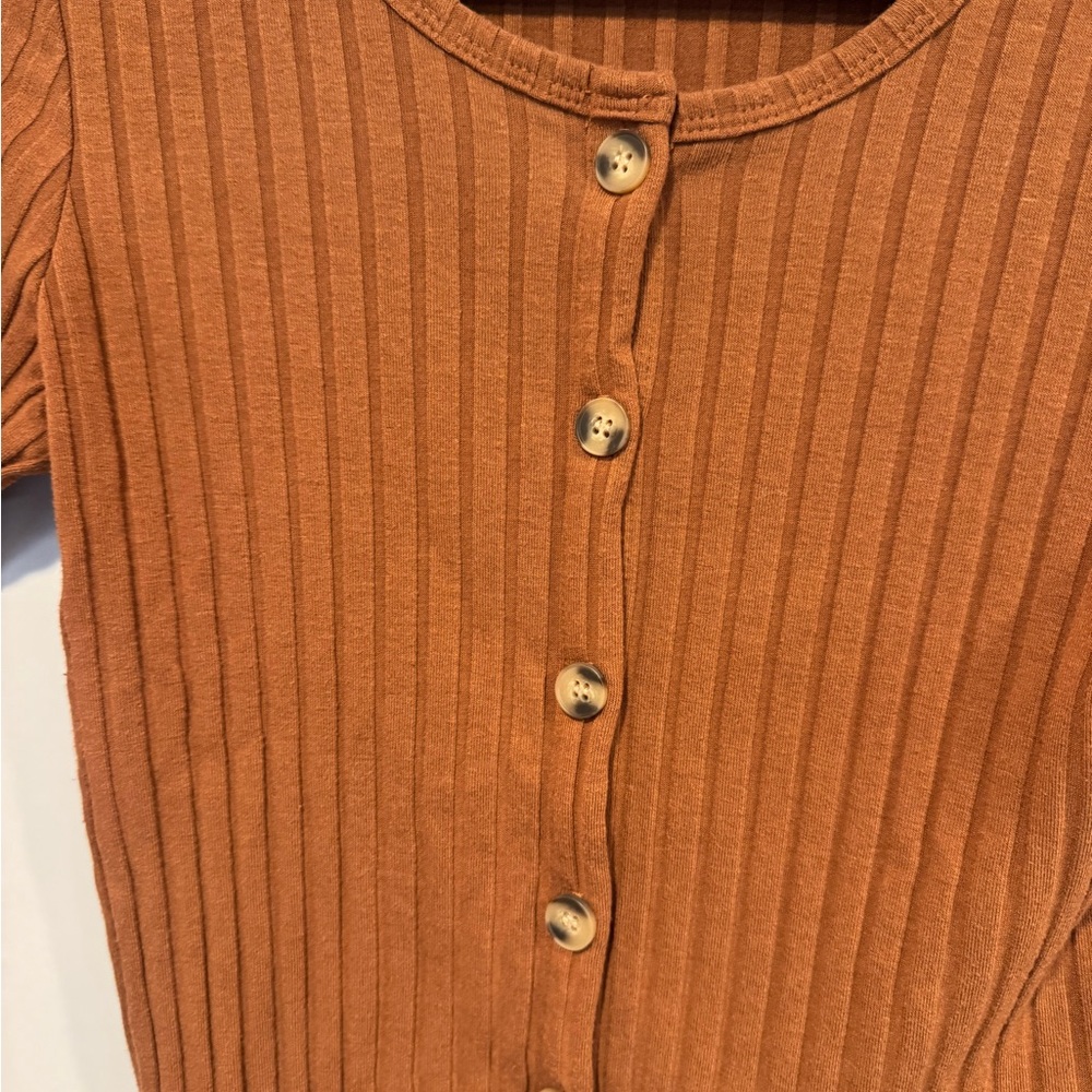 Altar'd State‎ Rust Brown Button-Down Ribbed Top - Picture 2 of 4